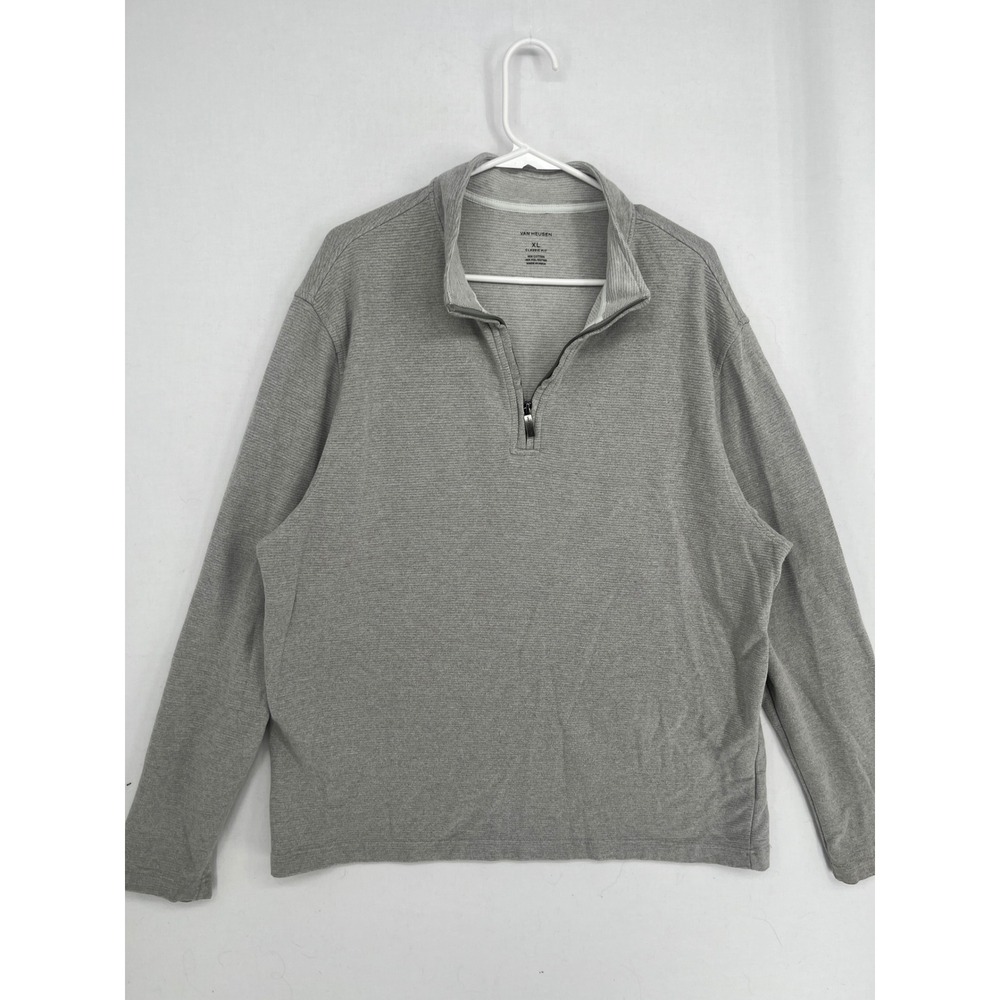 Van Heusen Mens XL Gray Quarter Zip Pullover Classic Fit Textured Sweater